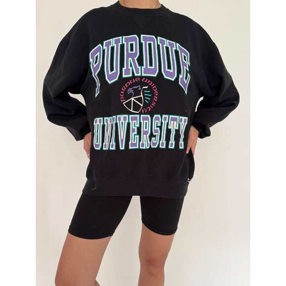 90s vintage black Purdue college graphic collegiate unisex cozy crewneck sweater - Picture 3 of 9